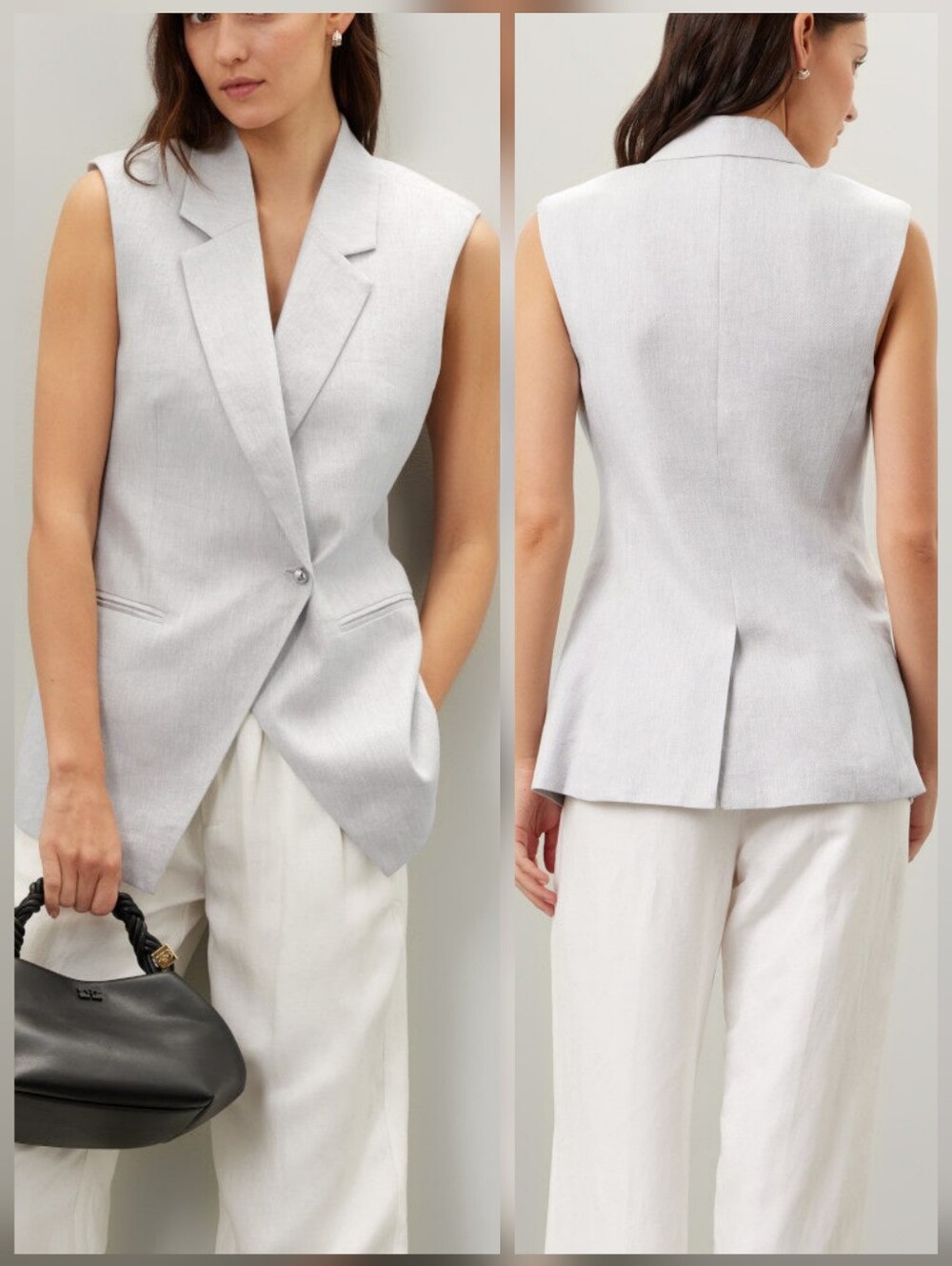 10 Crosby Derek Lam Light Gray Sleeveless Blazer Vest